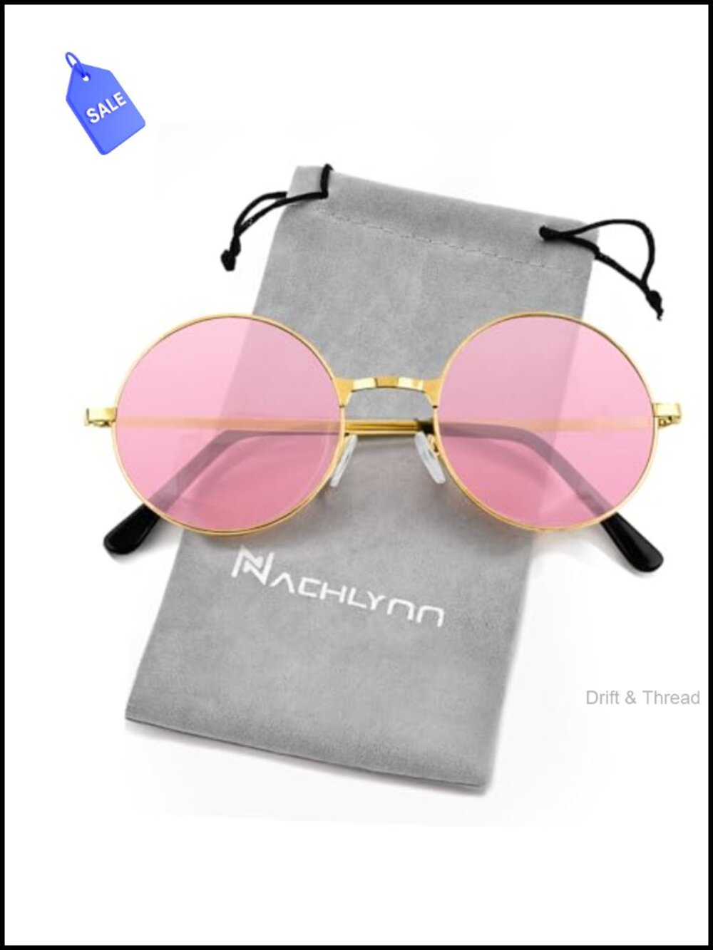 Round Hippie Sunglasses Metal Border Circle UV380 Protection 70s Retro Party